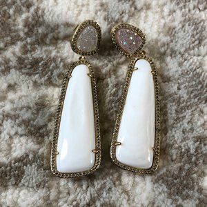 Dangly Stone White and Gold Earrings